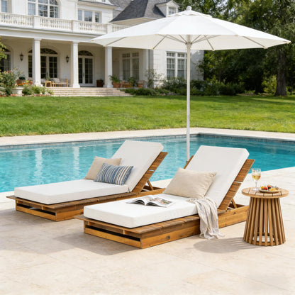Acacia Wood Chaise Lounge with Movable Cream Cushion – Wide Teak Finish Patio Lounger, 3-Position Recliner, 400 lbs Capacity image 4