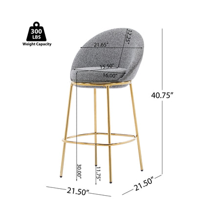 Celano Indoor Metal Upholstered Barstool, Gold-Plated Frame and Mixed Gray Upholstery, Set of 2 image 11