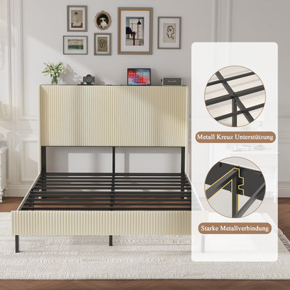 Queen Size Platform Bed, Metal Bed Frame with Charging Station, No Box Spring Needed, (Beige), Noise Free,Easy Assemble. image 10