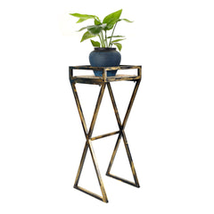 35.5" Gray Stone Slab Black / Gold Metal Plant Stand