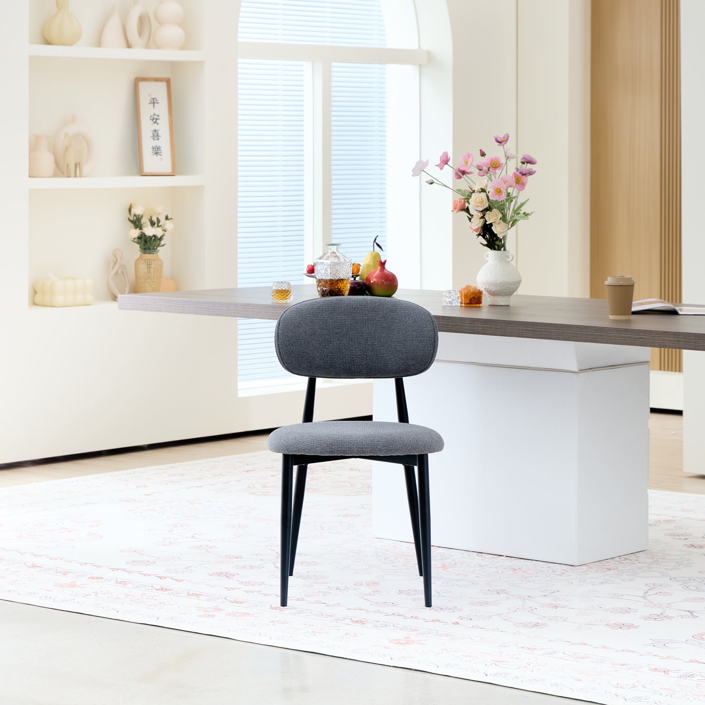 Fabric Dining Chairs, Upholstered Side Chairs with Black Metal Legs, 32.8" H x 19.6" W x 22" D, 19.3" Seat-High, Modern Kitchen Chairs for Dining Room, Living Room-Seat of 2,Black Frame and Grey Seat image 8