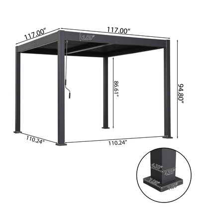 Byron Black Outdoor Pergola Aluminum with Adjustable Louvered Roof image 3