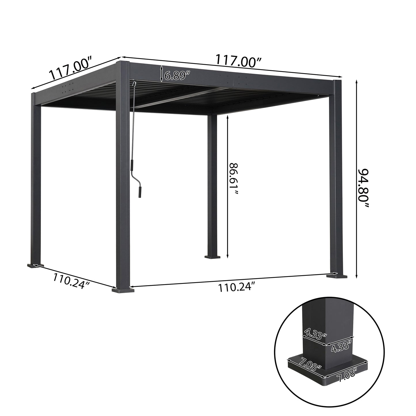 Byron Black Outdoor Pergola Aluminum with Adjustable Louvered Roof image 3