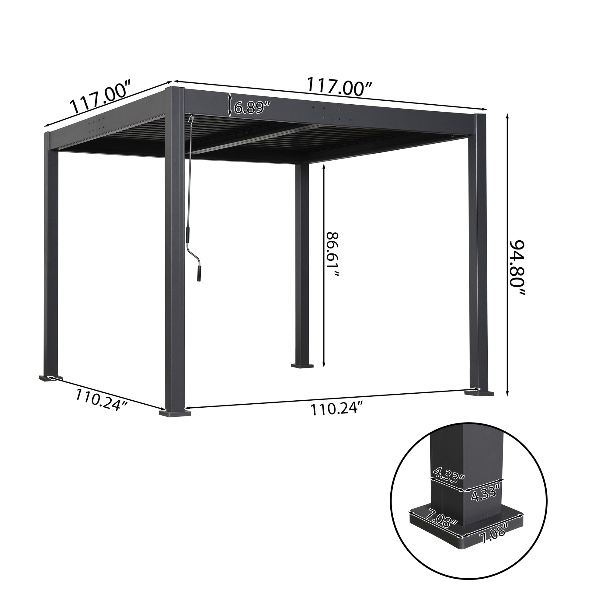 Byron Black Outdoor Pergola Aluminum with Adjustable Louvered Roof image 3