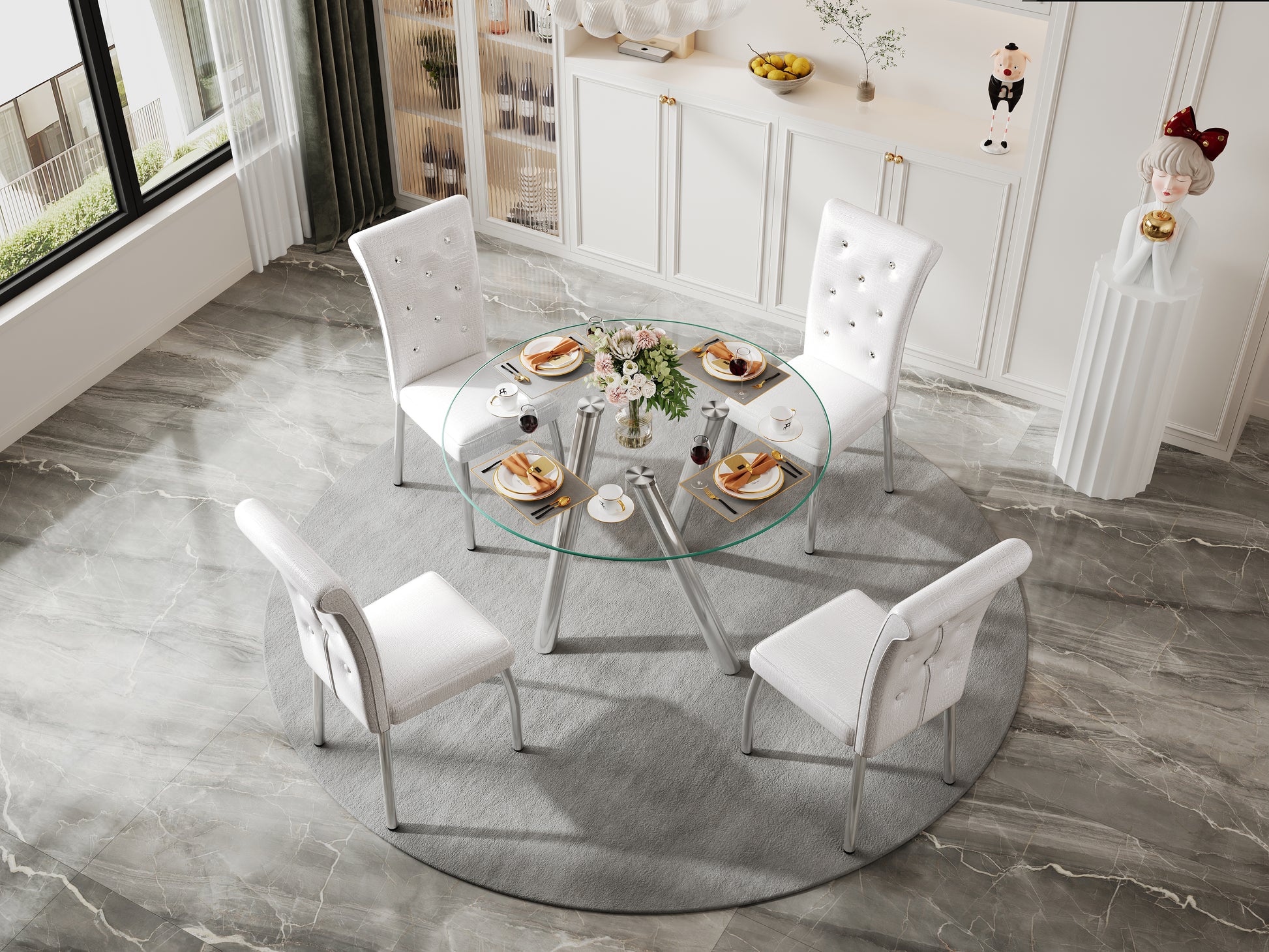 35-Inch Tempered Glass Dining Table with Sturdy Metal Legs image 10