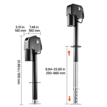 Electric Trailer Jack, 7500 lbs Capacity, Electric Power Tongue Jack with Waterproof Protective Cover & LED Light for Travel Trailer, Camper, RV, 9.84-27.84 in Lift, 12V DC with Wiring, Black image 3