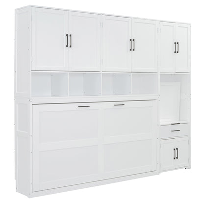 Twin Size Murphy Bed Wall Bed with Closet, Drawers & Desk-White(OLD SKU:LP000595AAK-2) image 6