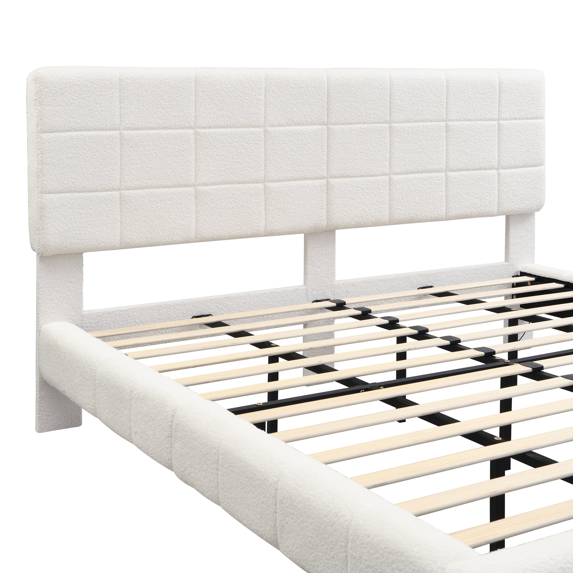 White Boucle Floating Bed with Light,King image 7