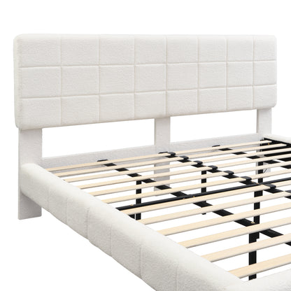 White Boucle Floating Bed with Light,King image 7