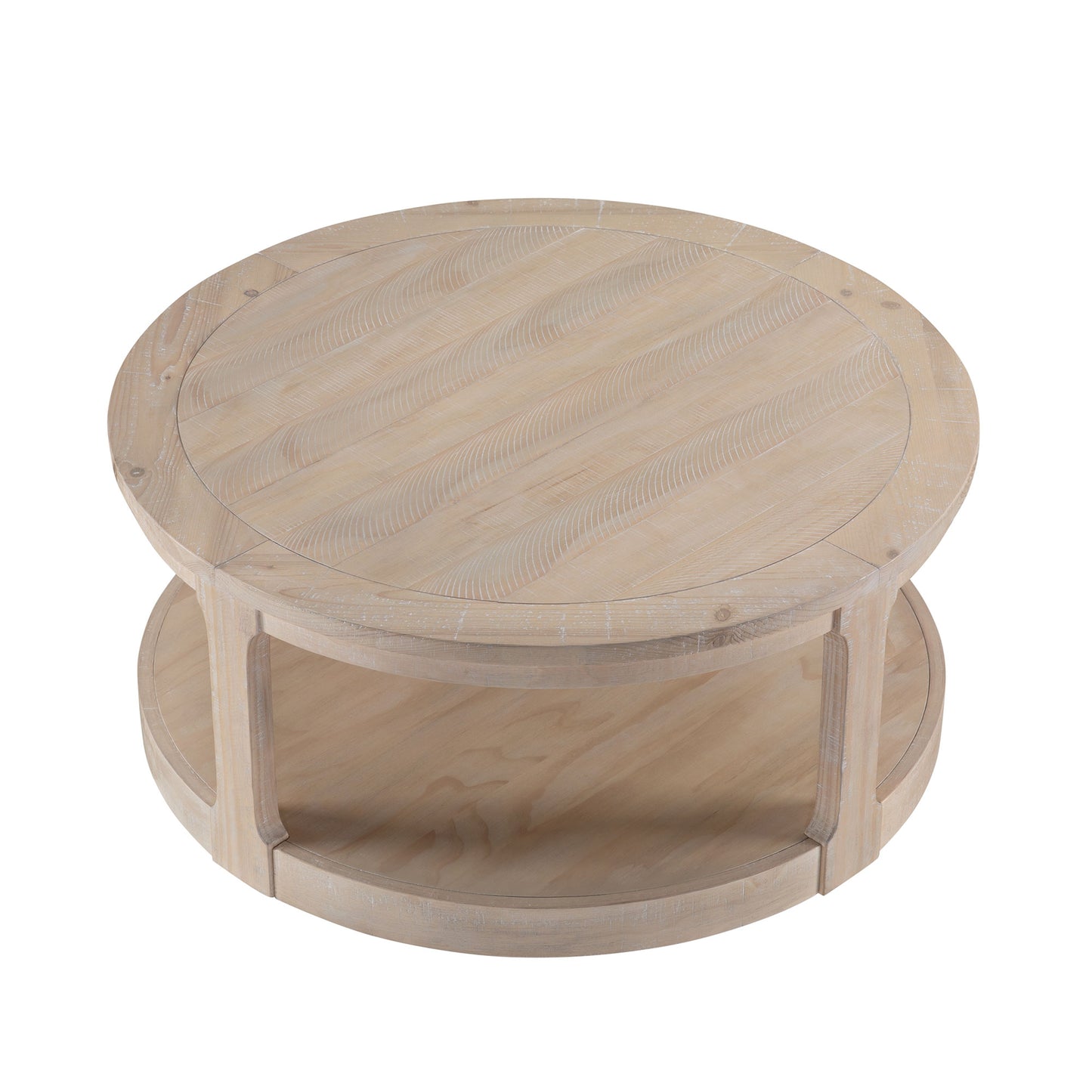 40inch Large Curved 2 Tier Traditional Round Circle Wooden Center Coffee Table,Rounded Table with Wheels,Mid Century Rustic Style Table for living Room,Office,Apartment,OAK image 3
