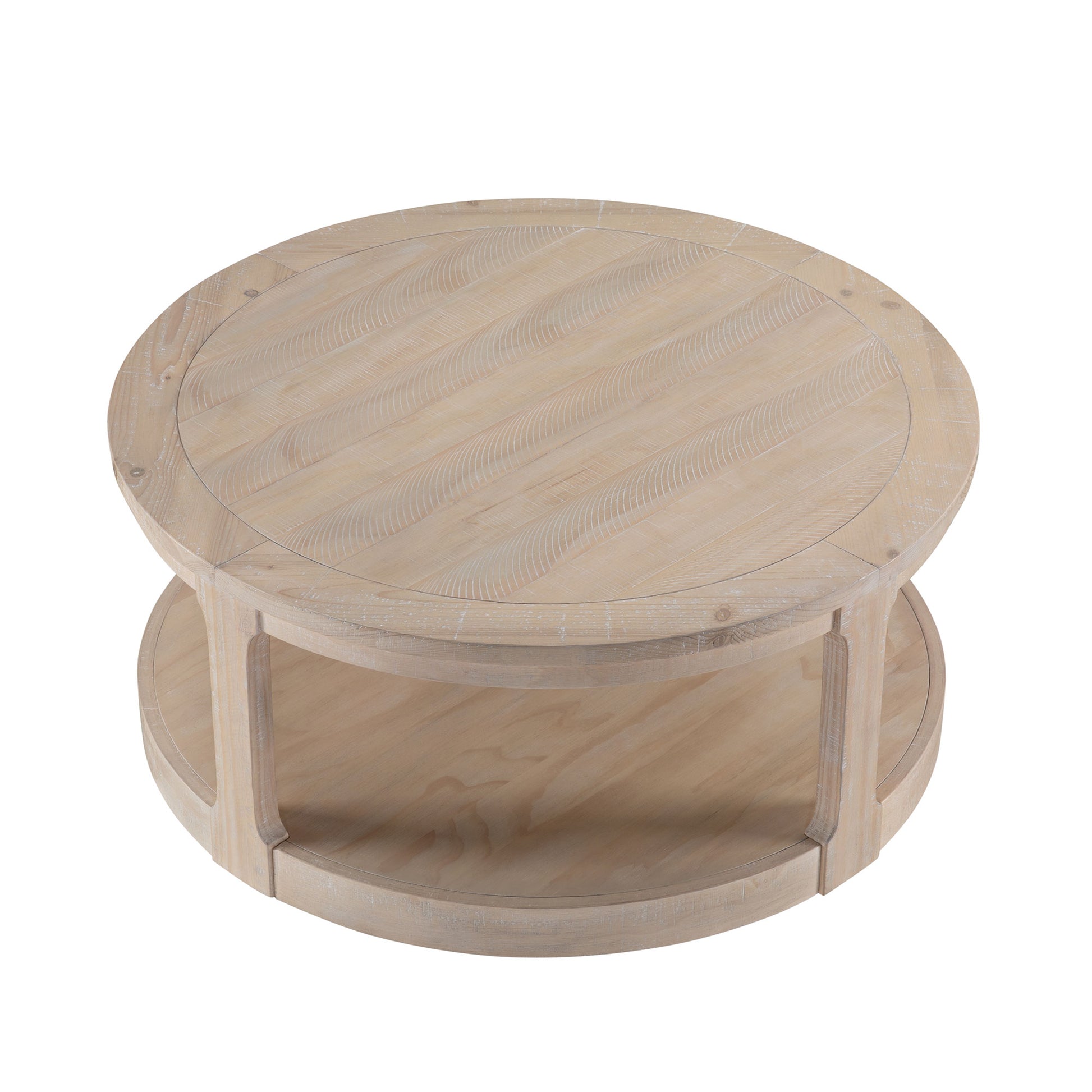 40inch Large Curved 2 Tier Traditional Round Circle Wooden Center Coffee Table,Rounded Table with Wheels,Mid Century Rustic Style Table for living Room,Office,Apartment,OAK image 3