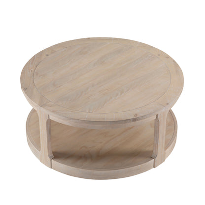 40inch Large Curved 2 Tier Traditional Round Circle Wooden Center Coffee Table,Rounded Table with Wheels,Mid Century Rustic Style Table for living Room,Office,Apartment,OAK image 3