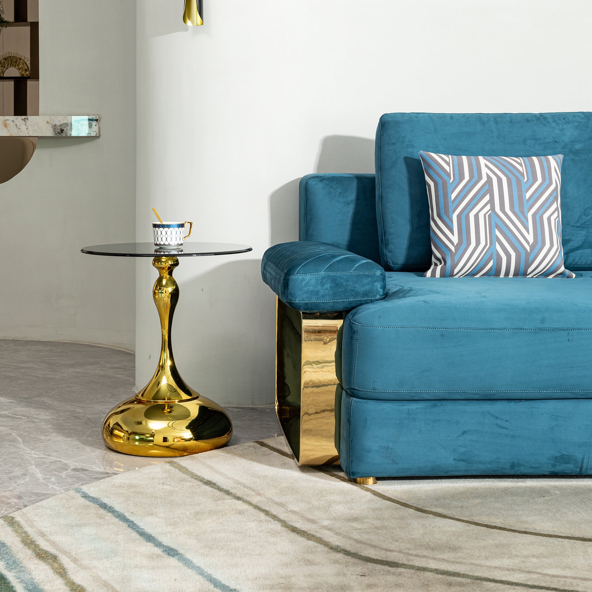 small round side table for small space,Cocktail Table,Living Room Small Coffee Table, end table, tempered glass top image 3