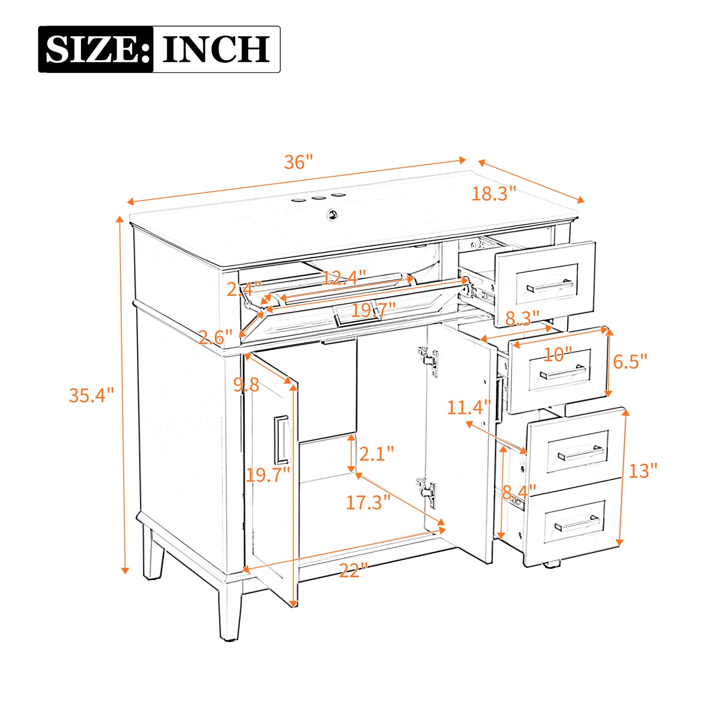 36" Gray Modern Bathroom Vanity with Ceramic Sink, Soft-Close Door, and 4 Storage Drawers,offering a refined look with practical everyday functionality.(Old SKU:N729P253935E) image 8