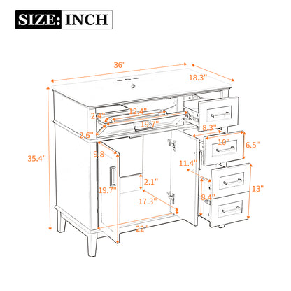 36" Gray Modern Bathroom Vanity with Ceramic Sink, Soft-Close Door, and 4 Storage Drawers,offering a refined look with practical everyday functionality.(Old SKU:N729P253935E) image 8
