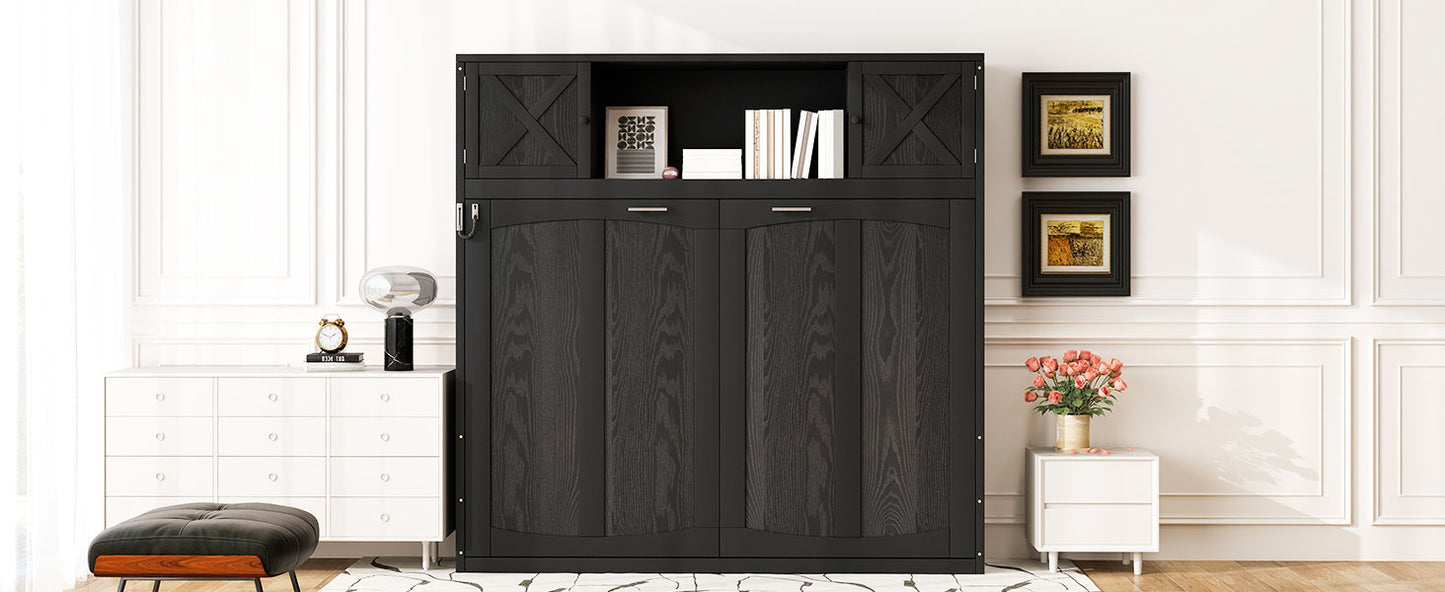 Full Size Murphy Bed with Storage Cabinets, Black image 9