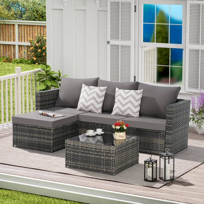 2 Pieces Patio Furniture Set,Outdoor Woven Sectional L- Shaped Patio Furniture,Wicker Conversation Set with Ottoman, Detachable Lounger Table for Backyard Poolside image 1
