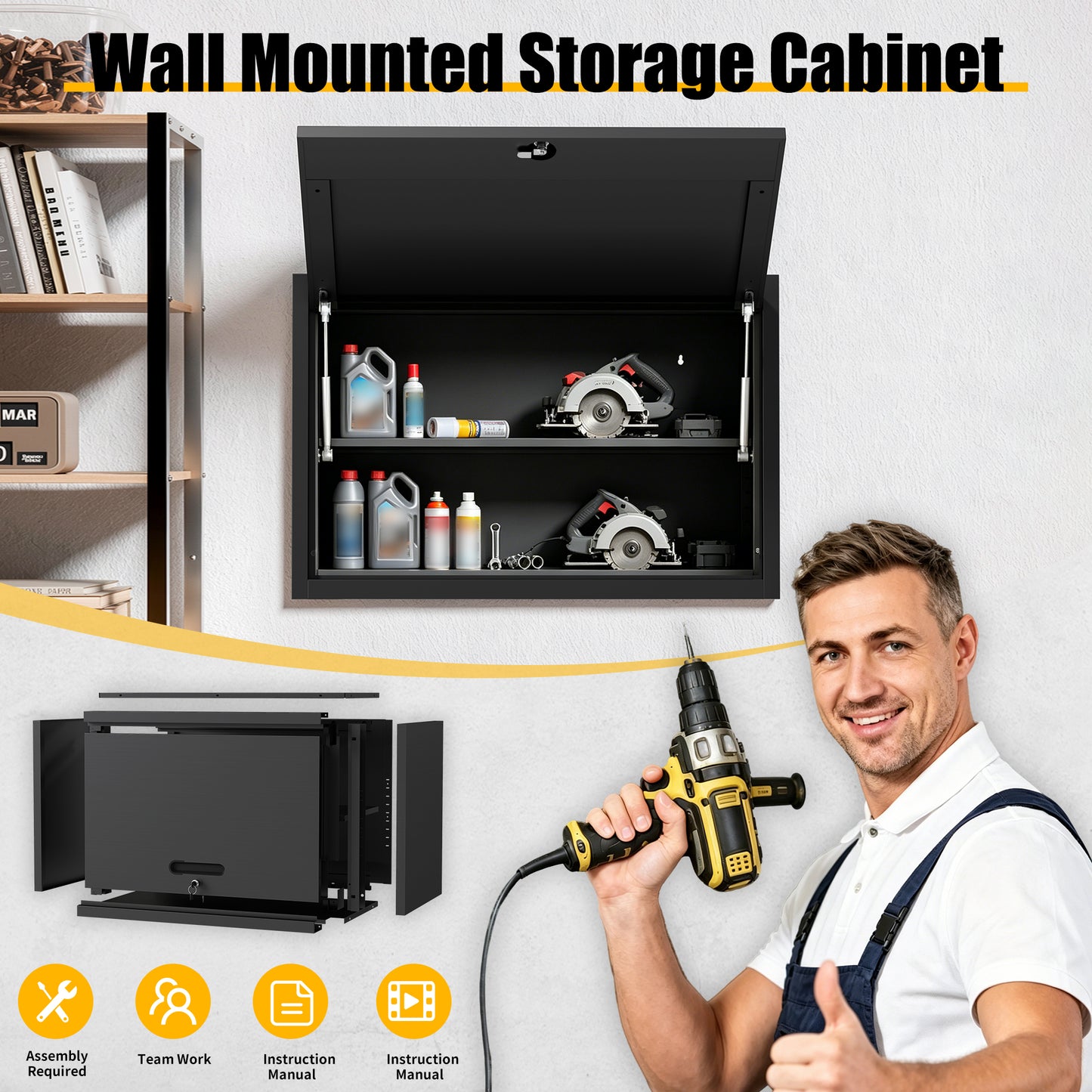 Heavy Duty Metal Wall Mounted Tool Storage Cabinet Steel Metal,Garage Storage Cabinet for Garage,Workshop,Basement,Kitchen,Assembly Required image 5