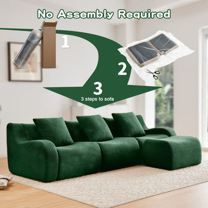 Boneless Sofa,3 Seat High-Quality Teddy Fabric,Anti-Slip Design,No Assembly Curved Armrests Streamlined Design,Assembly Chaise 32D High Density Sponge For Living Rooms Bedrooms,Green image 11