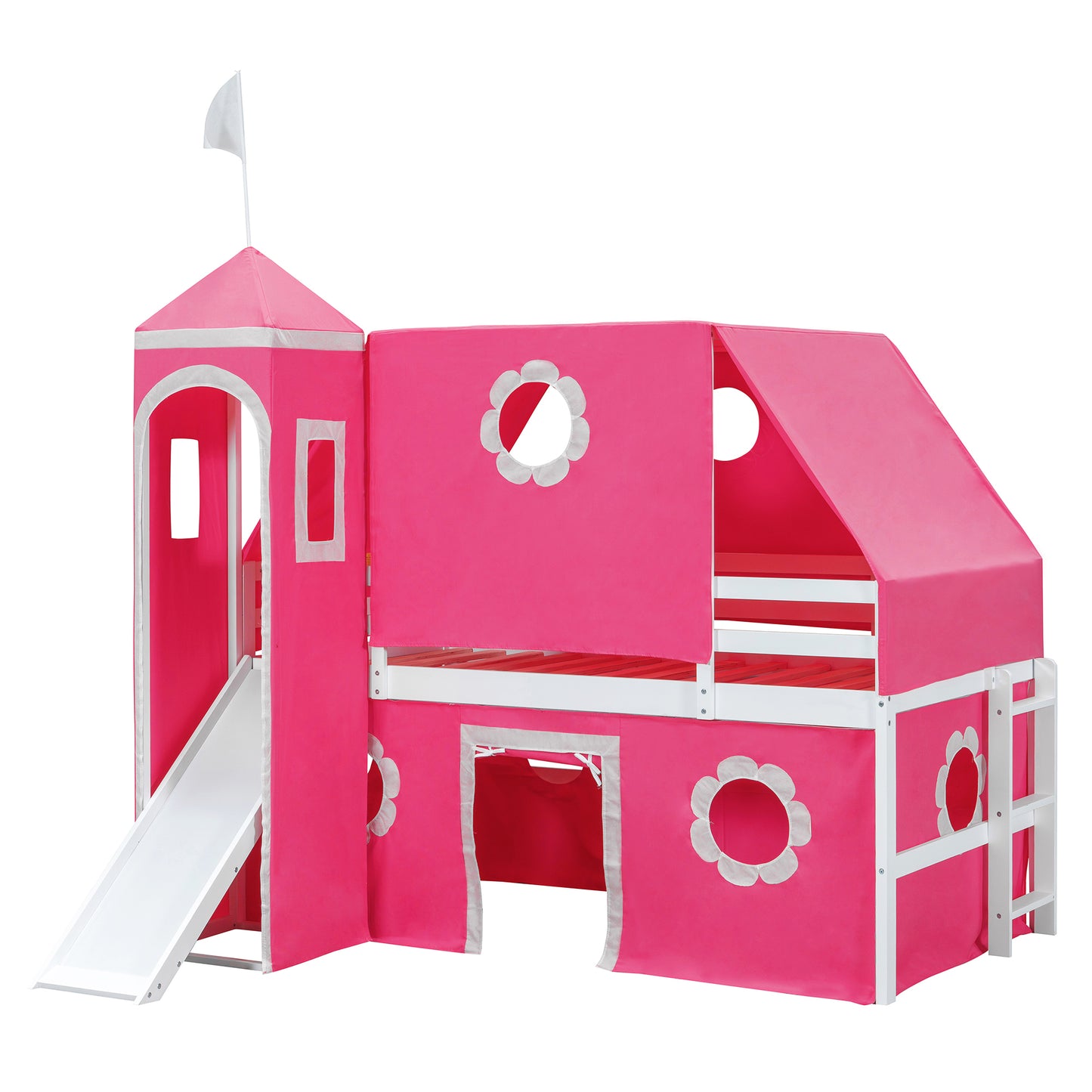 Twin Size Loft Bed with Slide Pink Tent and Tower - Pink(OLD SKU:N708P249511H) image 3