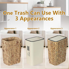 Boho Rattan Trash Can with Lid - 2.6 Gallon Wastebasket