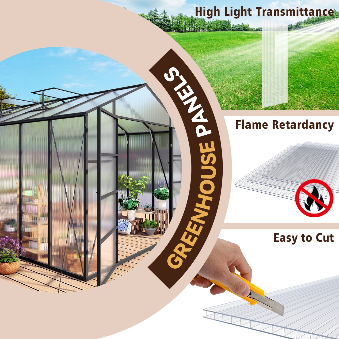 4' x 2' Twin-Wall Polycarbonate Greenhouse Panels (10 Pack), High Light Transmission & All-Weather Insulated Sheets, Shatter-Resistant Replacement for Glass Roofing, Balcony Divider image 9