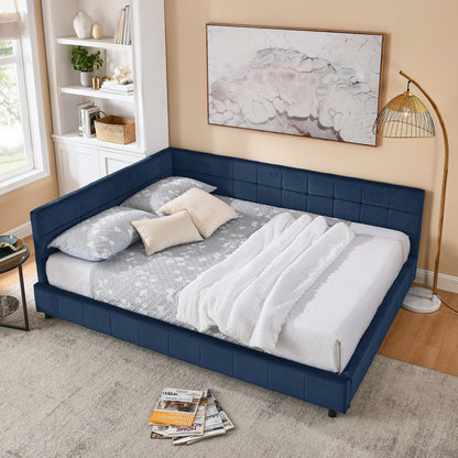 Queen Size Upholstered Tufted Bed Frame, Sofa Bed Frame with Comfortable Backrest and Armrests, Queen Size Bed for Bedroom, Living Room,Velvet, DARK BLUE(85.5''*64.5''*30.5'') image 4