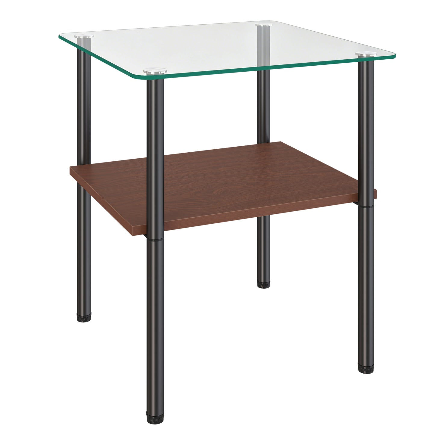 2-piece Modern Rectangular Glass Side Table, Tempered Glass Tabletop, MDF Storage Shelf & Metal Legs, Minimalist Sofa Side Table for Living Room & Bedroom image 9