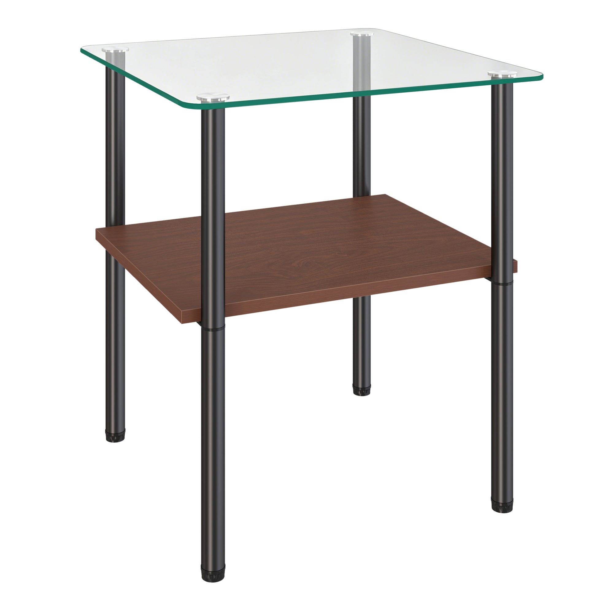 2-piece Modern Rectangular Glass Side Table, Tempered Glass Tabletop, MDF Storage Shelf & Metal Legs, Minimalist Sofa Side Table for Living Room & Bedroom image 9