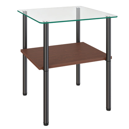 2-piece Modern Rectangular Glass Side Table, Tempered Glass Tabletop, MDF Storage Shelf & Metal Legs, Minimalist Sofa Side Table for Living Room & Bedroom image 9