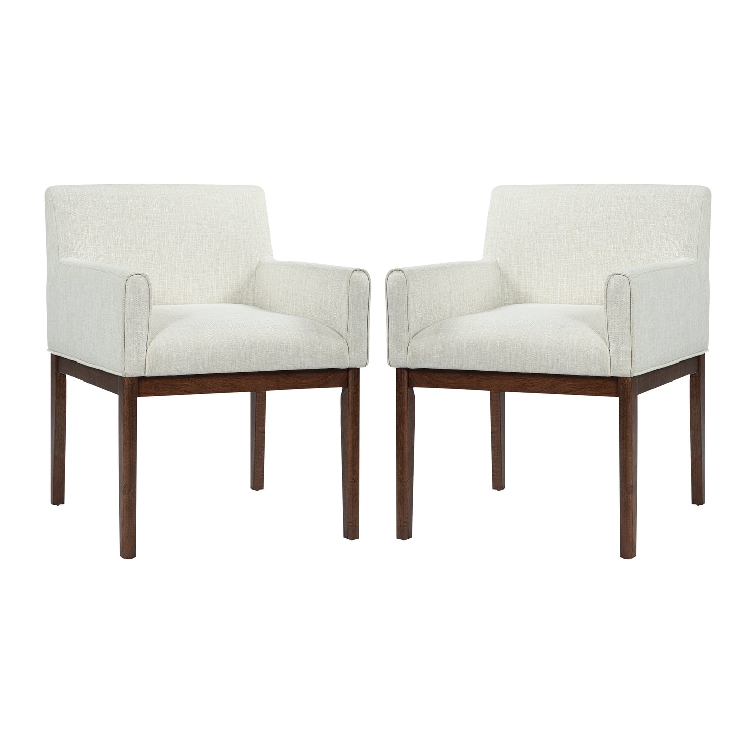 Modern Upholstered Dining Chair with Arms, Rubber Wood leg, Fabric & Foam Padded Seat for Kitchen, Dining Room, Living Room(Set of 2),Brown+Beige image 4
