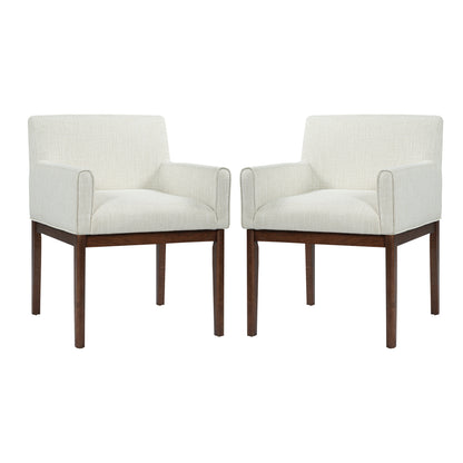 Modern Upholstered Dining Chair with Arms, Rubber Wood leg, Fabric & Foam Padded Seat for Kitchen, Dining Room, Living Room(Set of 2),Brown+Beige image 4