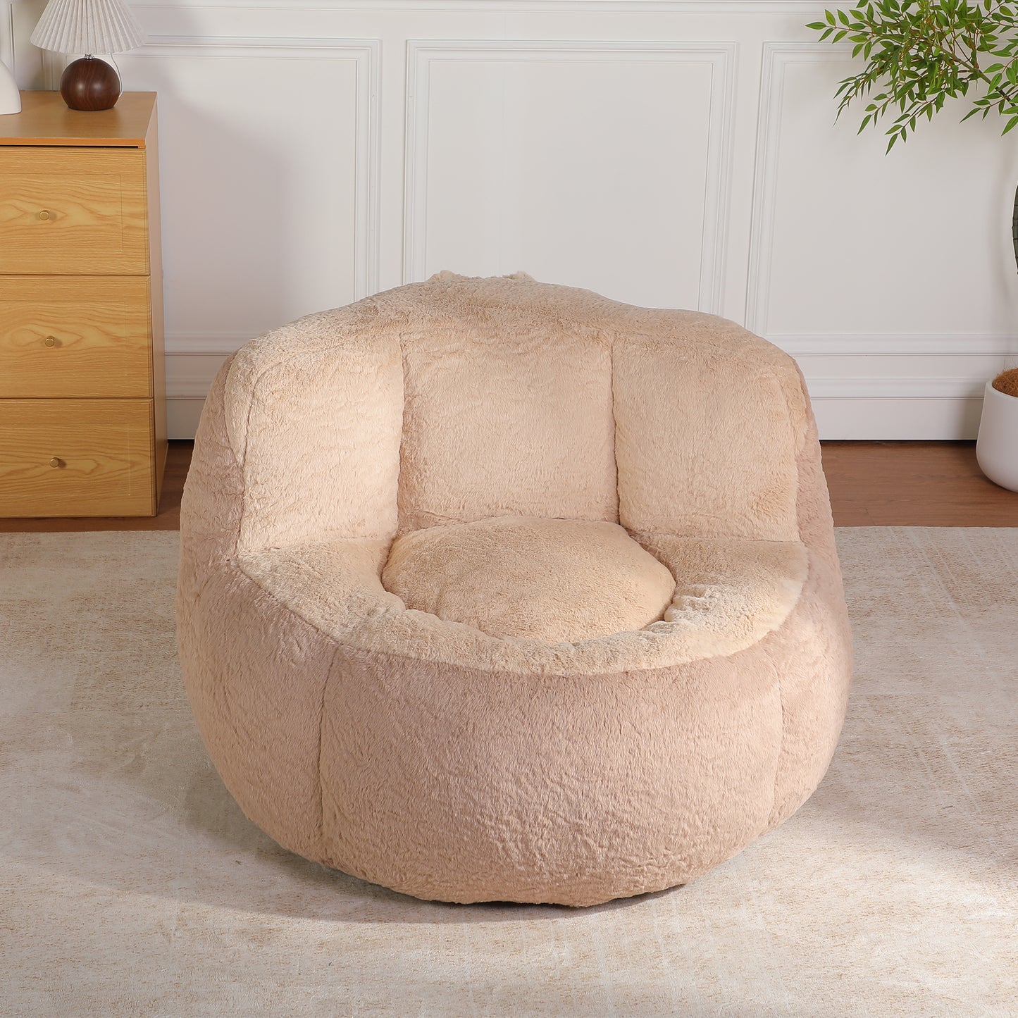 Oversized Bean Bag Chairs,Multicolor Faux Fur Couch Filled with Shredded Sponge,Large Lounger Sofa For Living Room,No Assembly Required,Brown+Camel image 3
