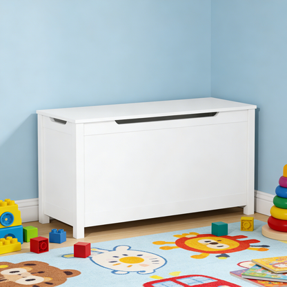 Kids Wooden Toy Box Storage with Safety Hinged Lid for Ages 2+ (White) image 12