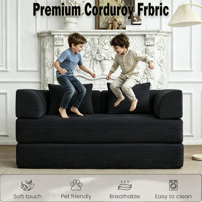 Convertible Sleeper Sofa Bed, Corduroy Folding Mattress Couch with Fixed-Shape Frame, Floor Sofa Lounge Couch Boneless Sofa for Living Room Bedroom, Black image 6