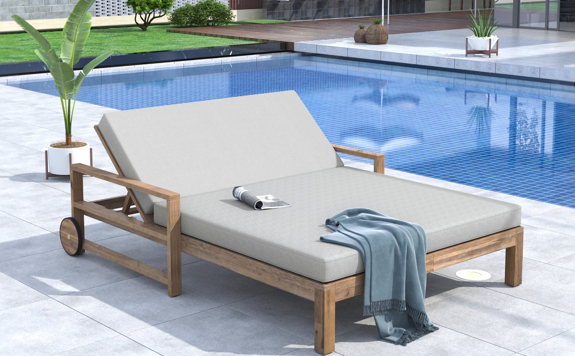 TREXM 1-Piece Farmhouse-styled Wooden Outdoor Sunbed for Ultimate Relaxation Outdoor Daybed Seating 2 People for Poolside, Garden and Backyard (Grey) image 2