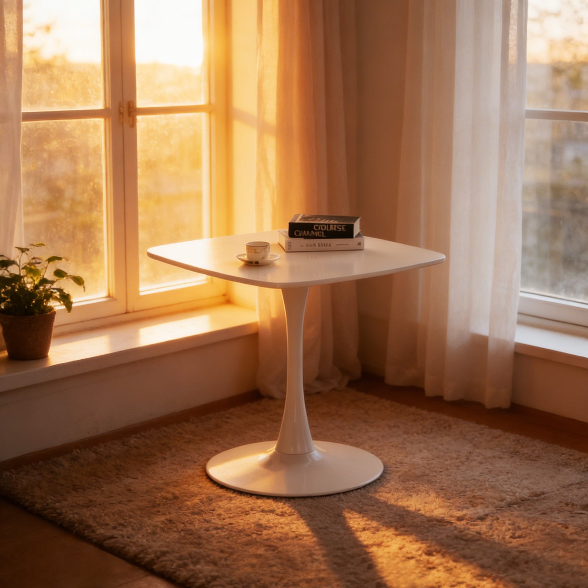 White Square Tulip Table for 2-3 Person, 24" Small Dining Table with Metal Pedestal Base, Modern Kitchen Table for Small Space, Apartment, Bistro, Cafe, Office & Living Room, Matte White MDF Top image 1
