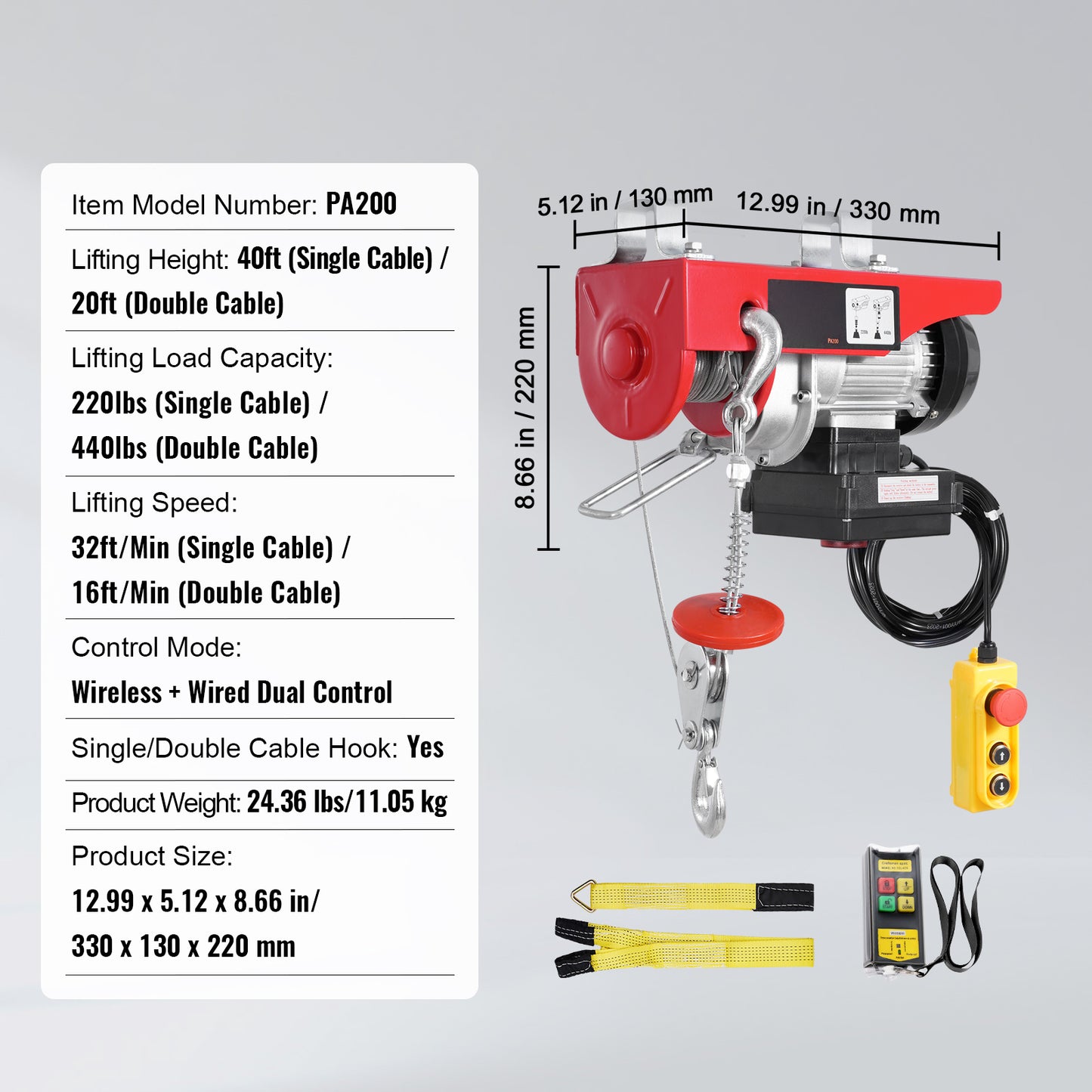 Electric Hoist Crane Winch 440 lbs 328 ft Wireless & 14 ft Wired Remote image 5