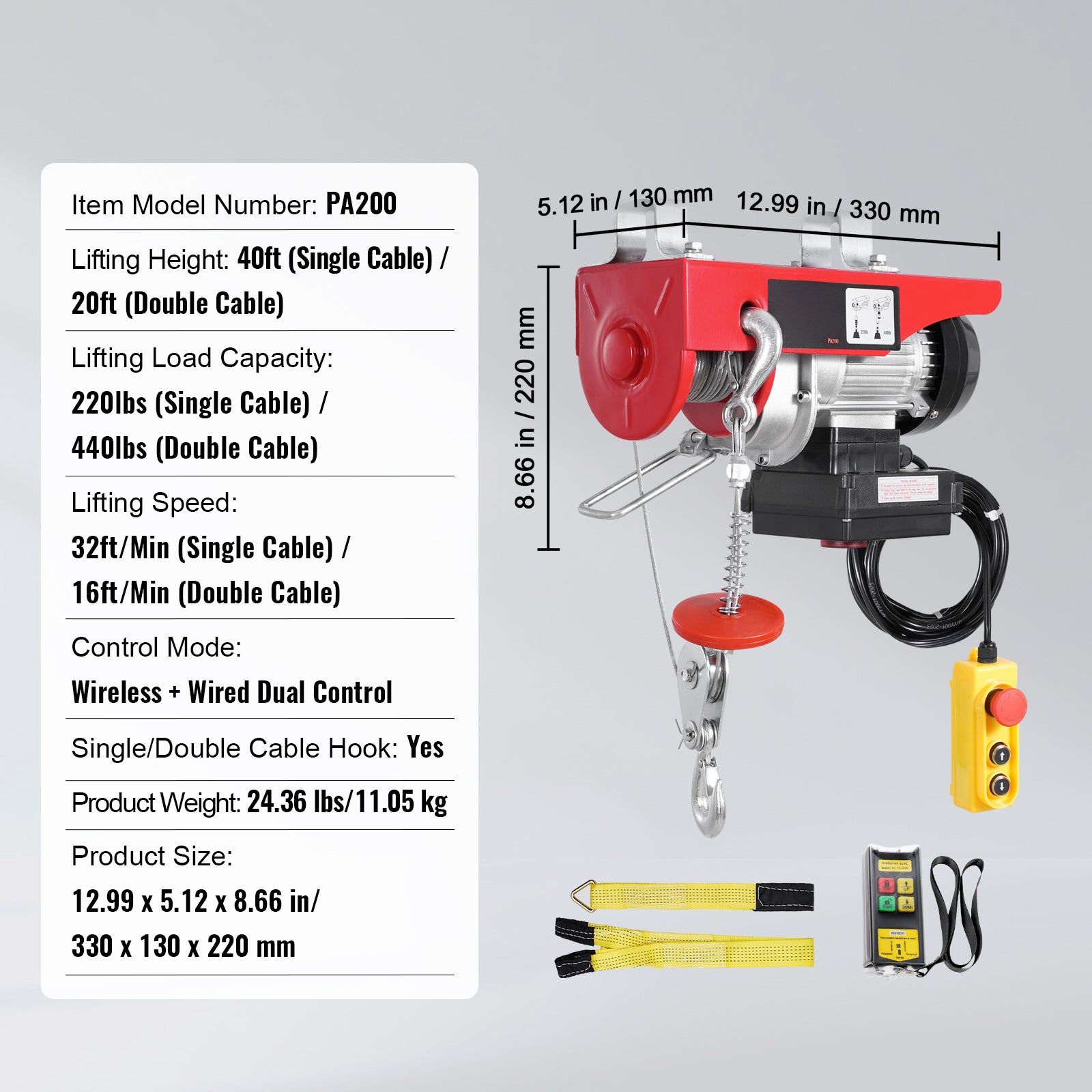 Electric Hoist Crane Winch 440 lbs 328 ft Wireless & 14 ft Wired Remote image 5