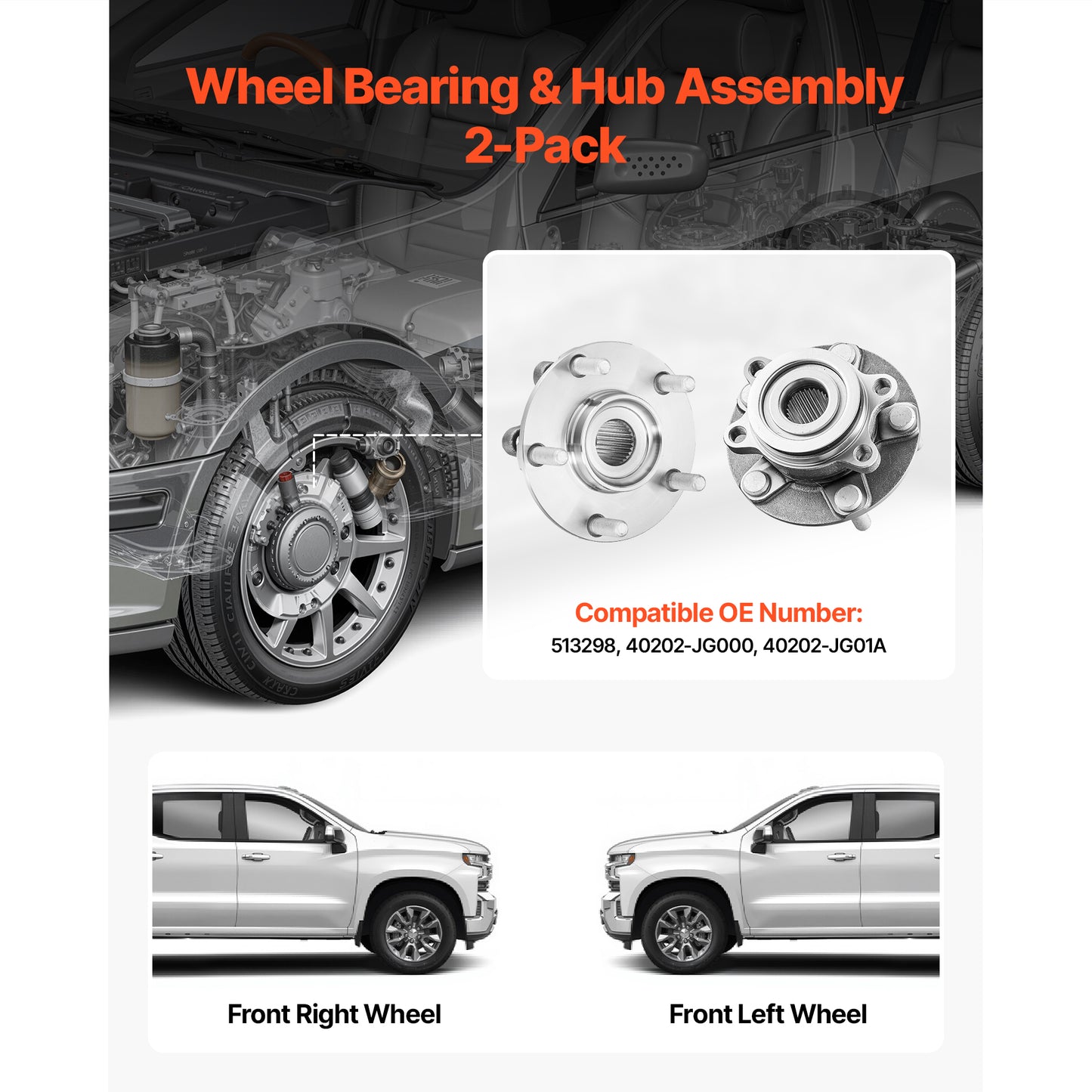 2PCS Front Wheel Bearing & Hub Assembly Fit for 2014-2015 Nissan Rogue Select S Sport Utility 2013 Advance 2012 Sentra SE-R Spec V Sedan 4-Door 2.5L OEM 513298, Wheel Bearing Hub Assembly Set image 10