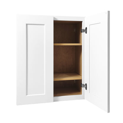 24 Inch White Shaker Double Door Wall Cabinet Solid Wood with 2 adjustable shelves Ready to Assemble for Kitchen,Bathroom,Laundry and Garage Storage(24"W×12"D×30"H) image 5