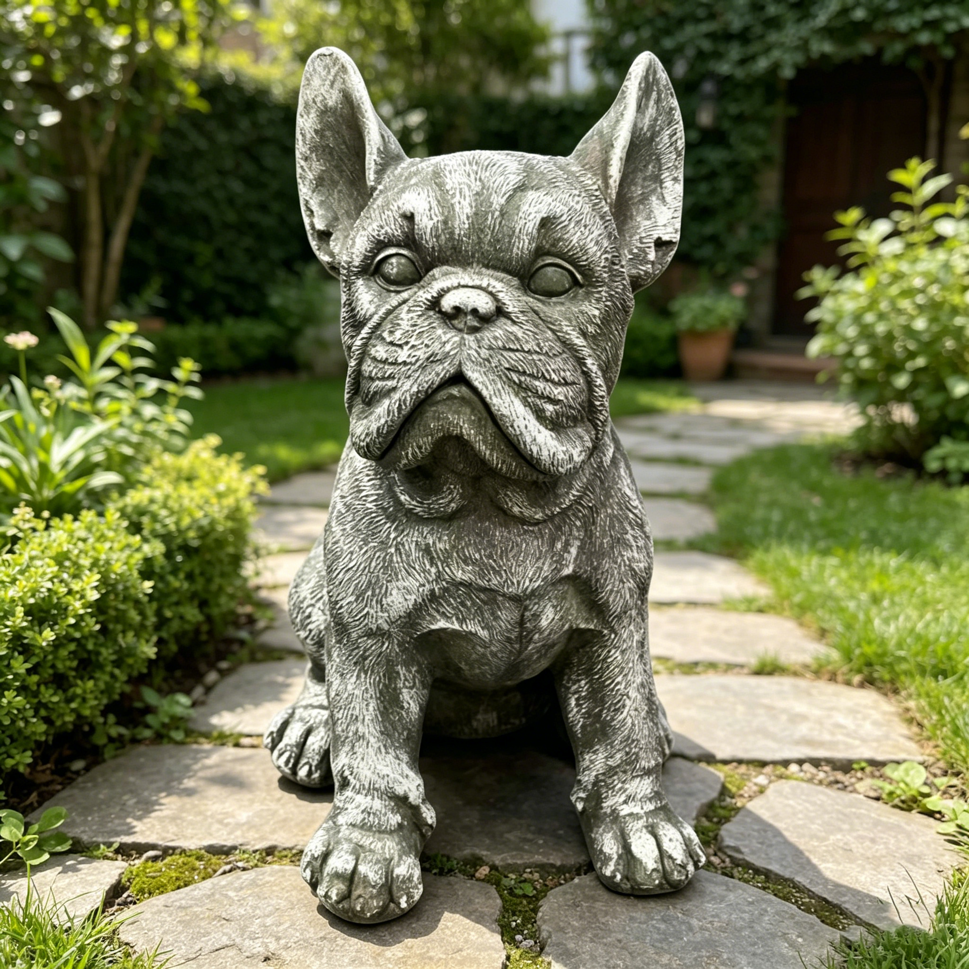 16'' Outdoor Weatherproof French Bulldog Statue, Rustic Stone Finish Resin Dog Sculpture, Decorative Ornament for Garden, Yard, Patio, Lawn & Backyard Landscaping image 4