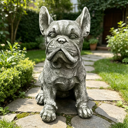 16'' Outdoor Weatherproof French Bulldog Statue, Rustic Stone Finish Resin Dog Sculpture, Decorative Ornament for Garden, Yard, Patio, Lawn & Backyard Landscaping image 4
