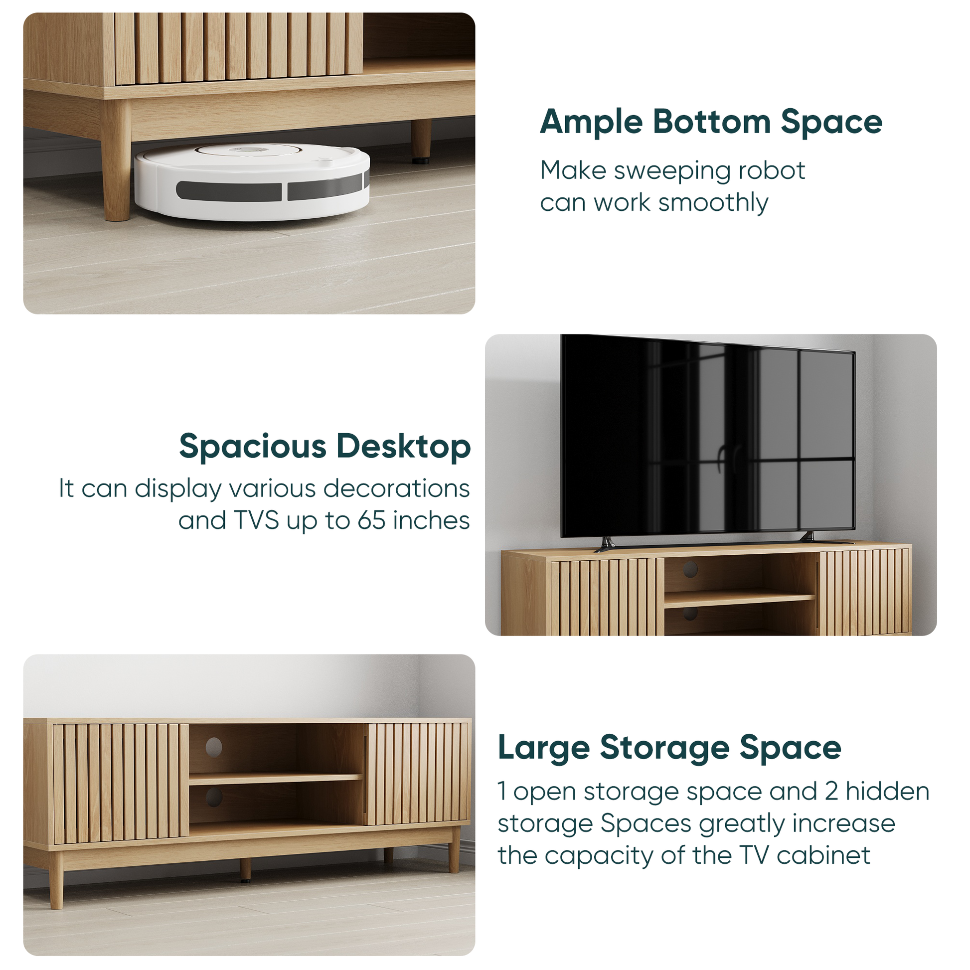 55-inch TV stand, mid-century modern style TV stand (suitable for 55/65-inch TVs), entertainment center with storage, media console for living room and bedroom, oak color image 10
