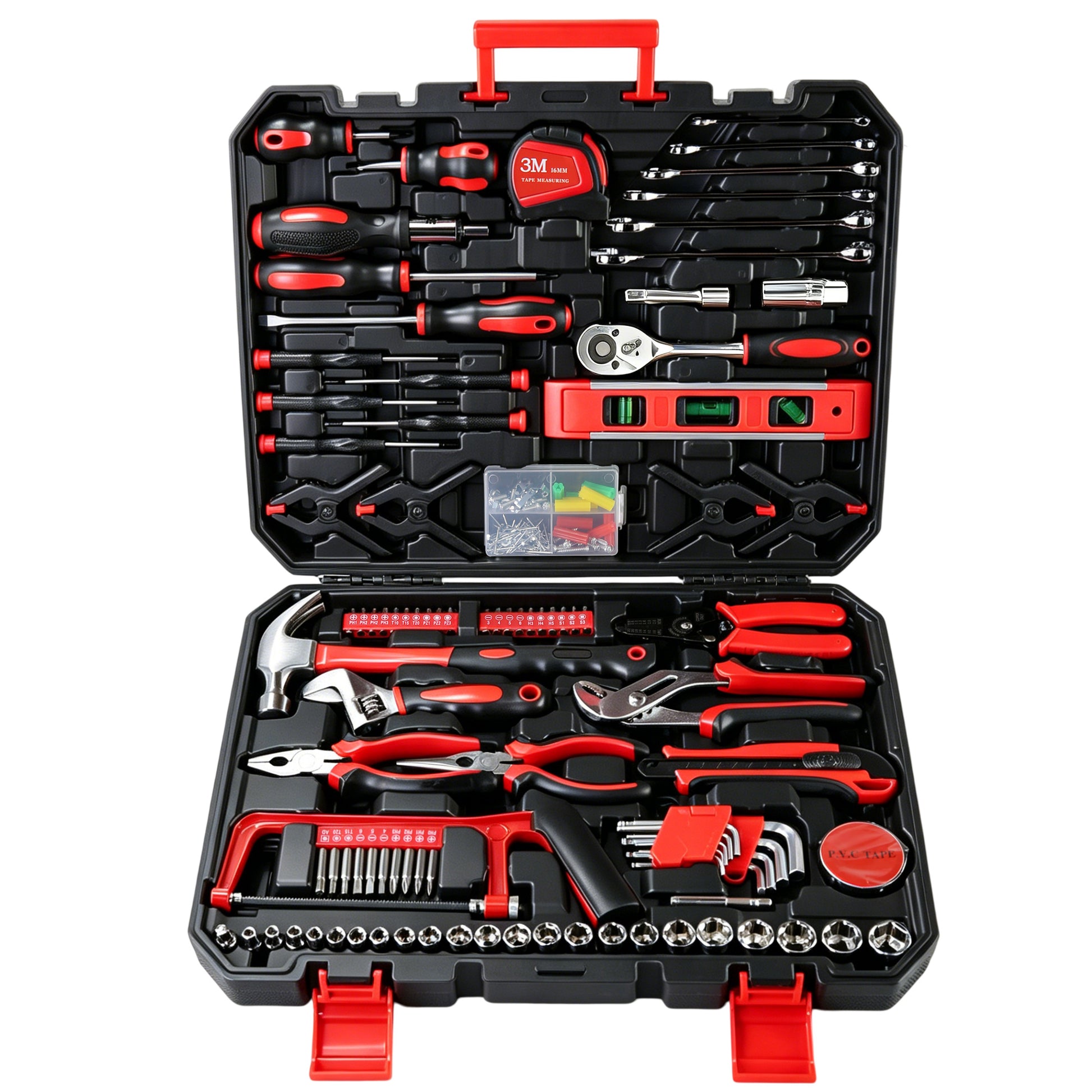 266-Piece Home Tool Set with Rolling Tool Box – Complete Household Hand Tool Kit for Garage, Car, DIY & Workshop – Includes Ratcheting Screwdriver, Socket Set, Pliers, Hammer, Level, Tape Measure image 1