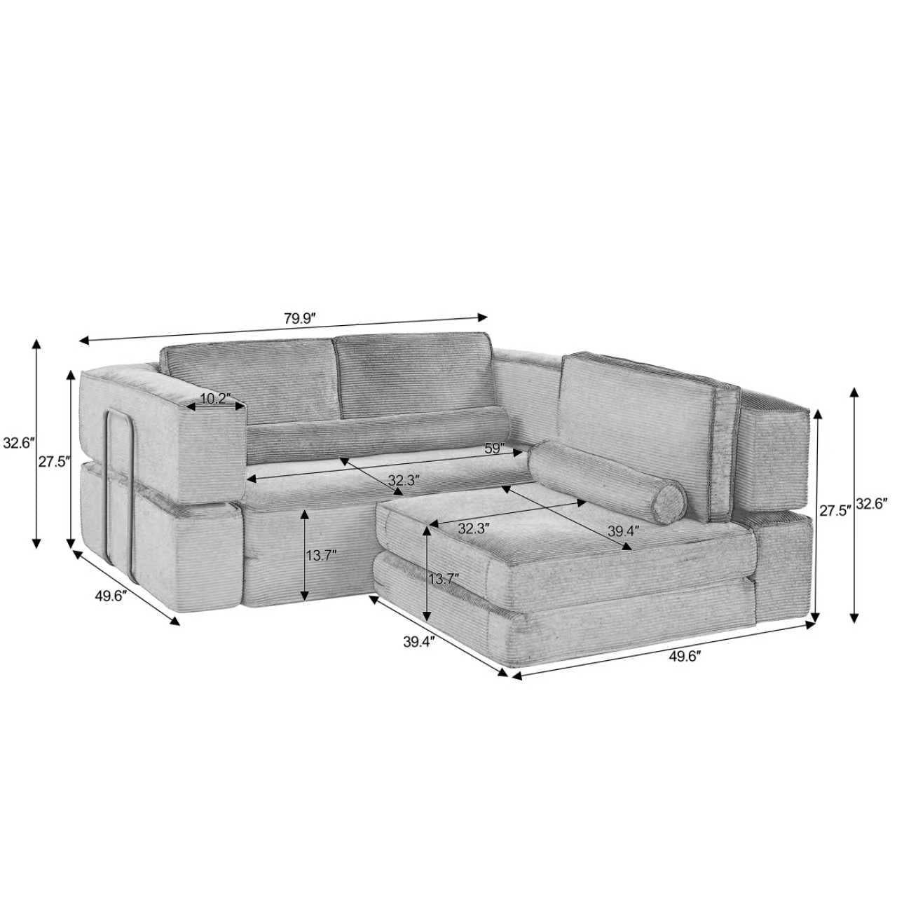 Large modern corduroy sofa can be freely combined, suitable for living room, parent-child castle, building block sofa image 11