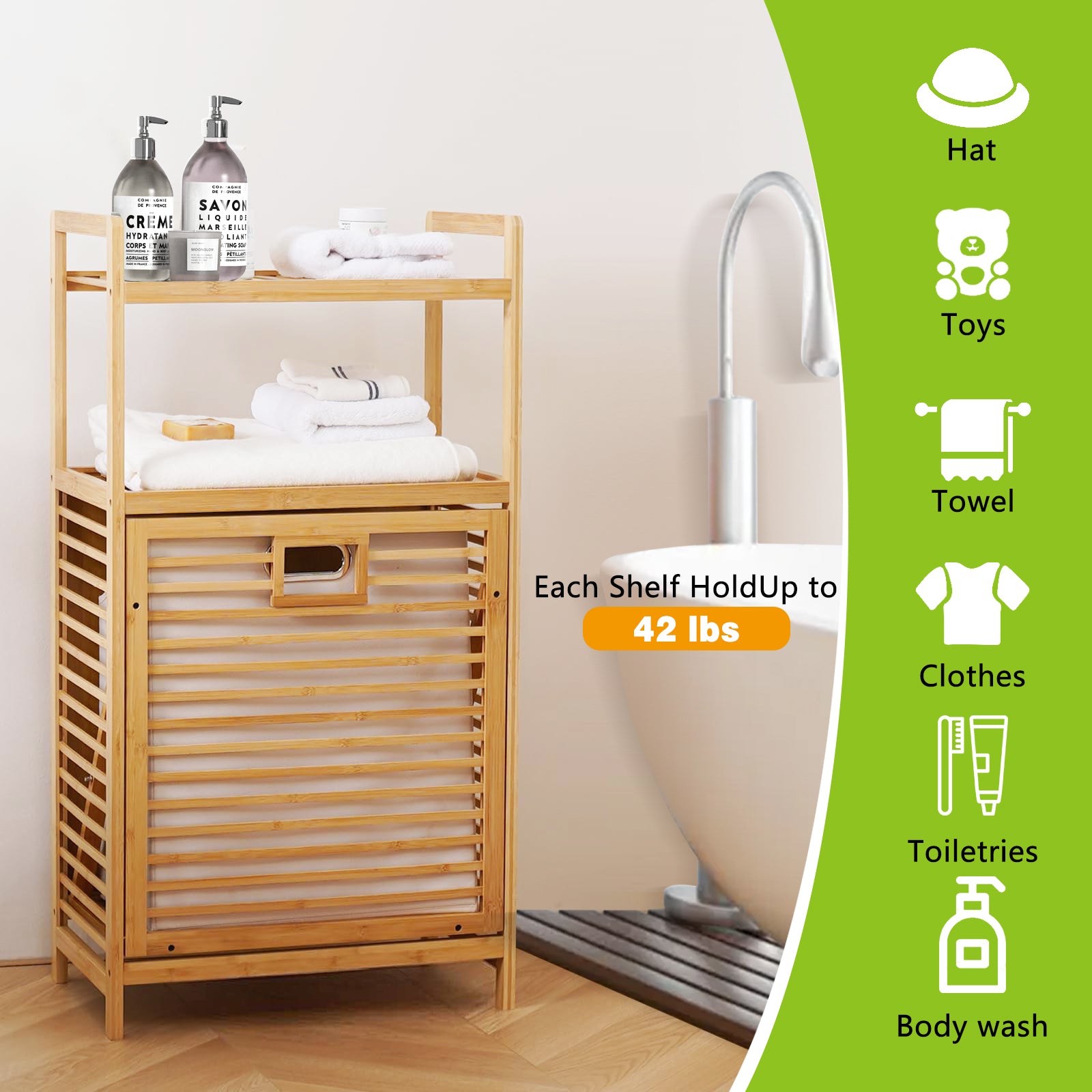 Laundry Hamper with 2-Tier Shelves & Tilt Out Basket, Laundry Baskets Organizer Hampers Bathroom Storage Shelf for Laundry Room, Bathroom, Nursery, Bedroom, Guest Room, Closet (2 Tier - Large) image 6