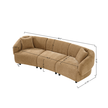 98.5 " Curved Designed Contemporary 3-Seater Sofa in Mocha: Plush Seating, Streamlined Design, and Durable Frame – Ideal for Stylish Living Spaces image 6