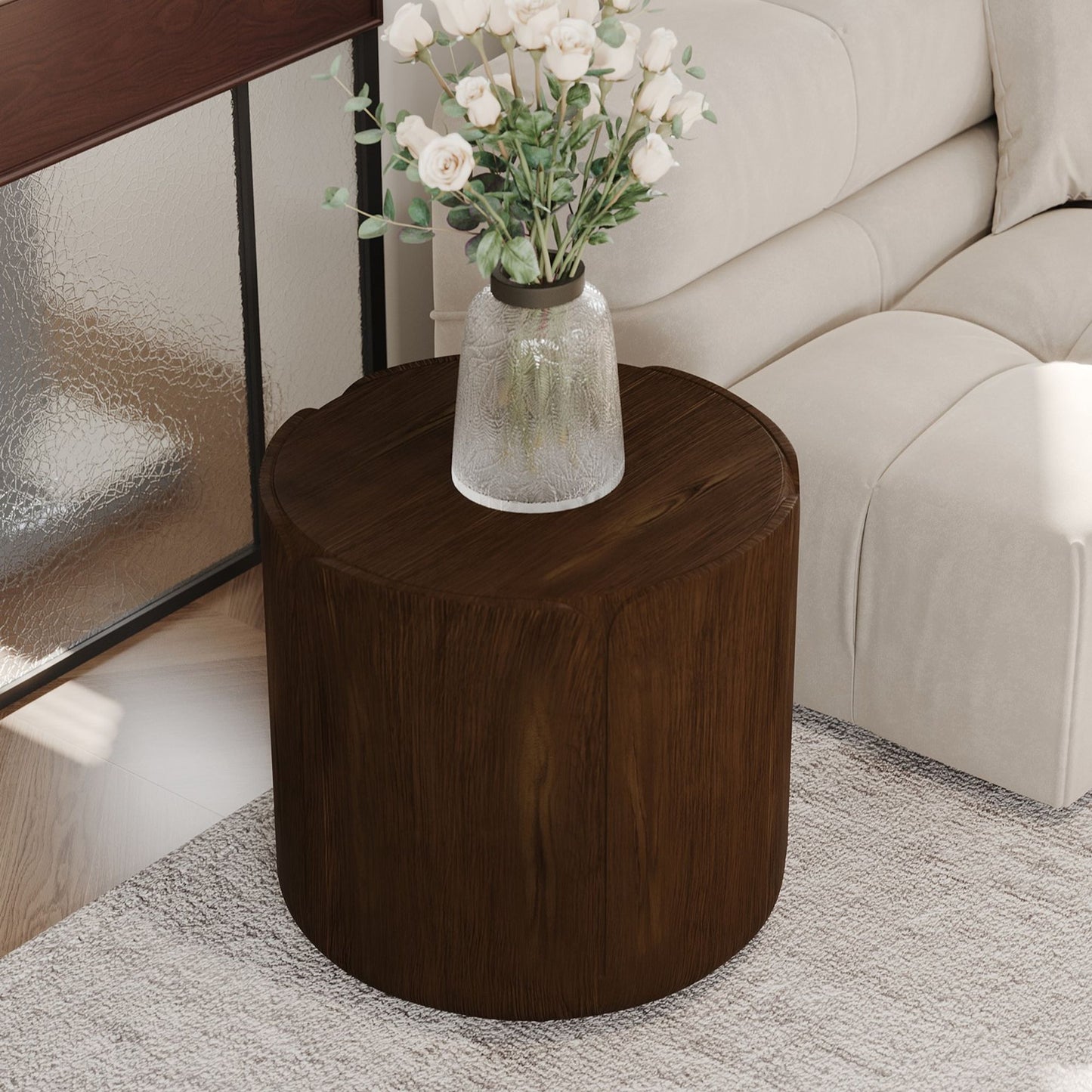 19.29"H Round Outdoor Indoor Side Table, Modern Wood Grain Patio Garden Stool, Sturdy MGO (Magnesium Oxide) Waterproof, No-Assembly Table for Patio, Garden, Backyard, Living Room (Brown) image 3