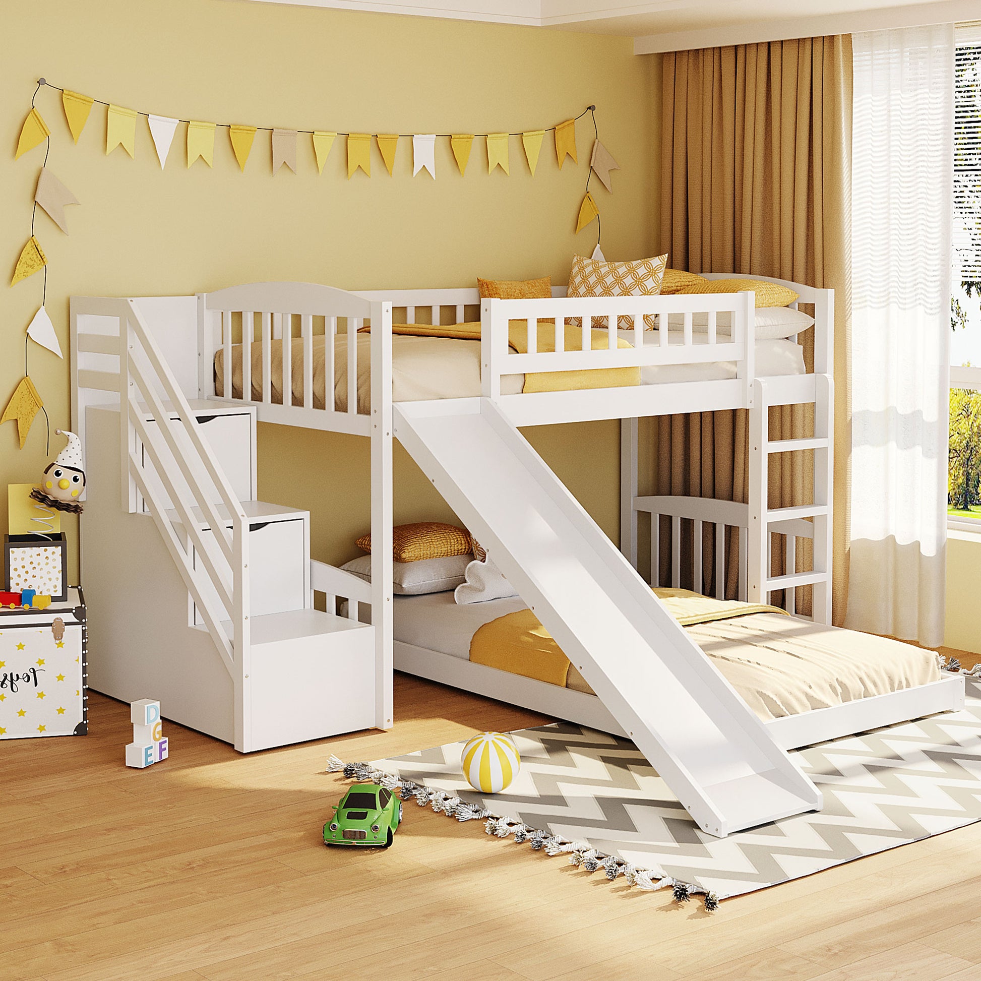 Stairway Twin over Twin Bunk Bed with Two Drawers and Slide, White(OLD SKU:LT100156AAK-1) image 2